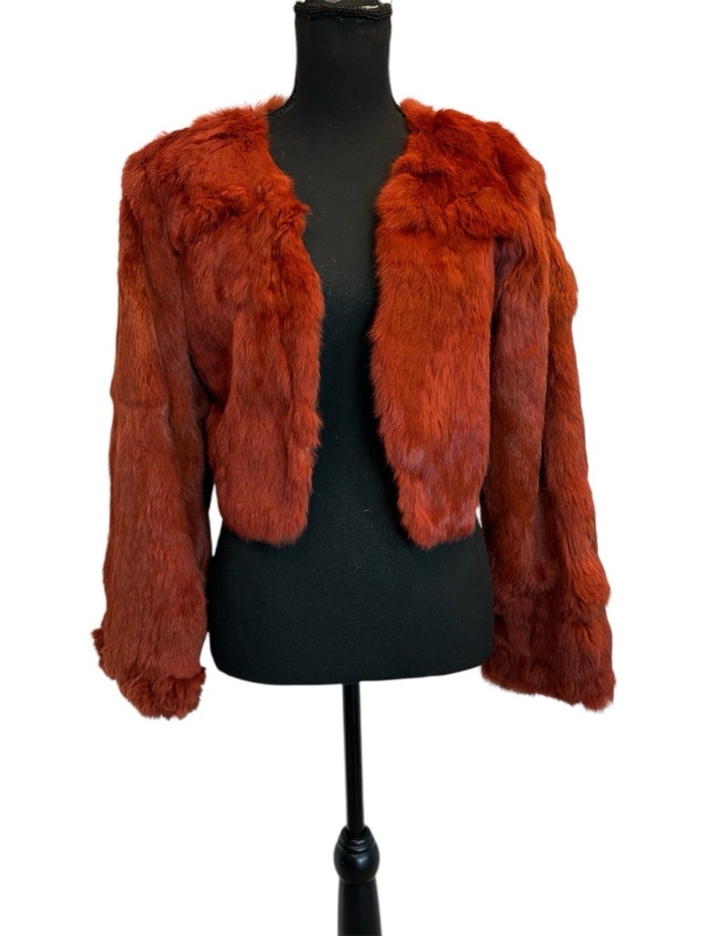 Women's Indian red real rabbit Fur Cropped Jacket short coat open front